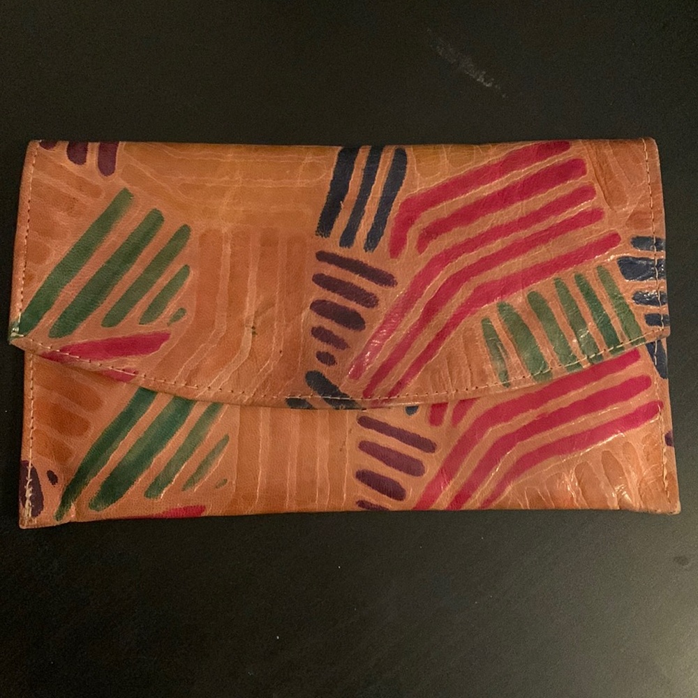 Leather wallet lined with snap closure boho aztec - Picture 2 of 8
